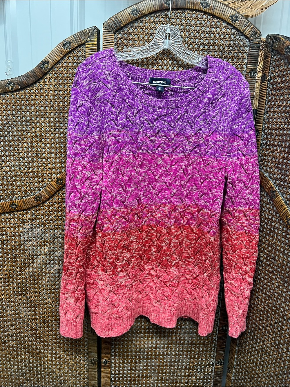 Lands end drifter cable knit sweater purple pink red large